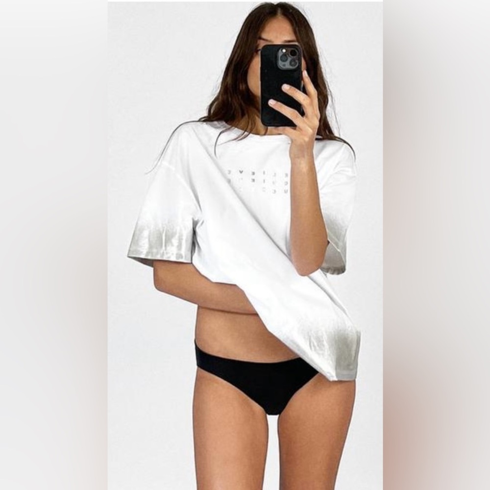 Zara White Tee + Spray Paint Geometric Message | Oversized | M | NWT 🌟Rare🌟